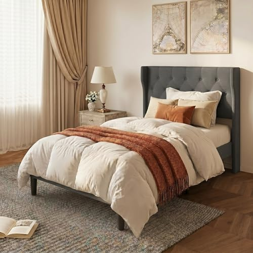 Xbro Letto Imbottito 120 x 200 cm, Testiera Confortevole, Rete a Doghe, Spazio di Archiviazione sotto il Letto, Facile da Montare,Grigio Scuro