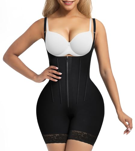 SHAPERX Shapewear for Women Tummy Control Fajas Colombianas Body Shaper Open Bust Bodysuit Postpartum Compression Garment Butt Lifter, UK-SZ7281-Black-S