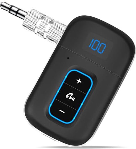 Vemfay Ricevitore Bluetooth AUX per Auto BT 5.3 Adattatore Auto Jack 3.5 mm, Jack Bluetooth Auto per Stereo/Cuffie Cablate/Altoparlante, Display LED, 16 Ore di Riproduzione, Doppia Connessione