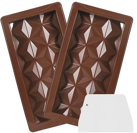 Chocolate Bar Molds, 2Pcs Deep Silicone Chocolate Mould, Large and Thick Candy Bar Mold with Scraper Easy to Form and Heat Resistant for DIY Desserts and Candy Making