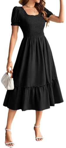GRACE KARIN Vestito Corsetto Elegante da Donna Linea A Scollo a U Smoccato Abiti Midi da Donna UK Ospite Matrimonio Prom con Tasche, Nero , XL