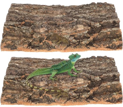 ibasenice Reptile Tree Bark Platform 2 Pack Natural Terrarium Decor for Lizards Tarantulas Hamsters Climbing Resting 11.8X7.9X0.8 Inch