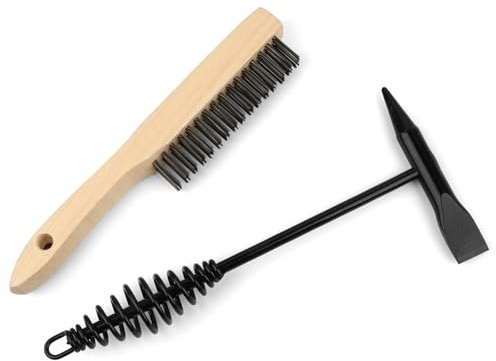 2 Pack Welding Chipping Hammer and Wire Brush Set – 11 Hammer with Coil Spring Handle, Cone and Vertical Chisel and 9.8 Stainless Steel Brush for Slag, Spatter, Residue Removal
