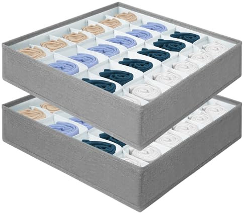AiQInu Organizer Cassetti Set di 2，Organizzatore Pieghevoli 24 Celle Porta Calzini Biancheria, Biancheria Intima, Calze, Cravatte e Sciarpe