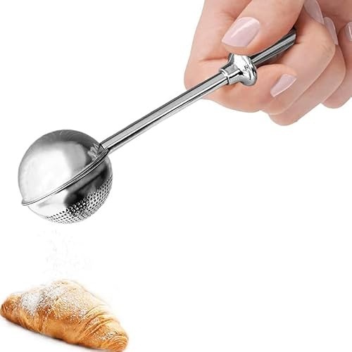 304 Silver Stainless Steel Flour Powder Filter Spoon, Shaker Duster Sifter Baker Dusting Wand for Sugar Flour Spices, Flour Sugar Powder Spoon Kitchen Tools Baking Sifters Baking Tools