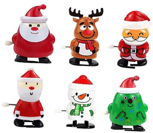 GARIOUANS 6pièces Jouets à Remonter Père Noël Rigolos Cartoon pour Garçon Fille Figurines De Noël Miniatures Léger Et Sécurisé Cadeaux Festifs pour Fête Et Jeu