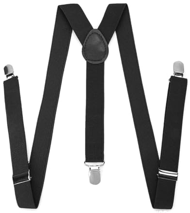 ACOLY Tirantes para niños y niñas, diseño elástico en Y, negros, con clips metálicos, unisex, 2,5 x 100 cm