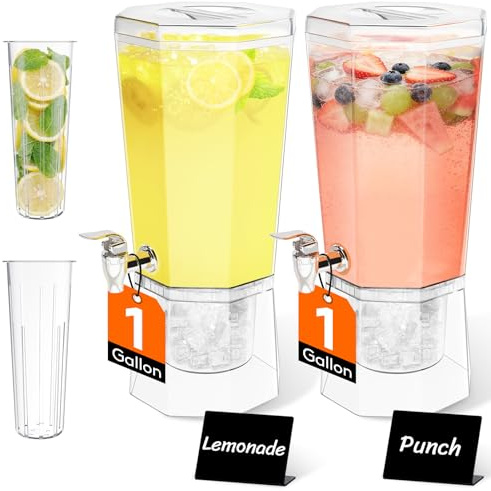 Lifewit 4L Distributeur de Boisson avec Robinet, Jarre Cocktail Avec Filtre en Plastique, Lot de 2 (en 1 Paquet) Fontaine Cocktail Glacées pour Jus, Limonade, Soda et Thé