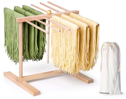 VonShef Pasta Drying Rack & Storage Bag, Collapsible Wooden Noodle Stand