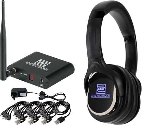 Pronomic SCBS-41 USB-C Silent Disco V2 Band Set - 1 Sender und 4 Funk Kopfhörer - 3 Kanäle mit separaten Mixen - leises Proben ohne Kabel - USB-C - 863-865 MHz - Schwarz
