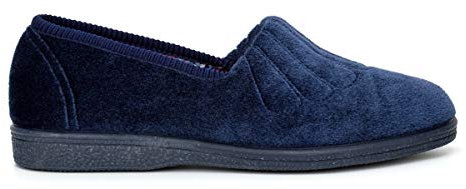 Sleepers Womens Wide Fit Fan Stitched Slippers with Rubber Sole Navy Blue 7 UK