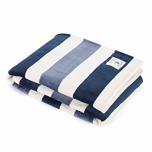 Nautica - Blanket, Ultra-Soft Plush Fleece Blanket for Bed or Couch, Lightweight Micro Flannel Throw Blanket for Year Round Comfort (Awning Stripe Blue, 50 x 60)