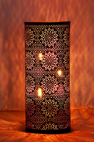 Orientalisches Windlicht Laterne orientalisch Amelle 30cm Groß | Orientalische Vintage Teelichthalter Schwarz und Kupferfarben innen u außen | Marokkanische Windlichter aus Metall als Dekoration