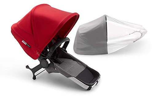 Bugaboo Donkey 3 Twin set de extensión a gemelar completo con capota roja, tejidos gris mélange y chasis aluminio - Te permite convertir tu Bugaboo Donkey 3 Mono en un carrito gemelar lado a lado