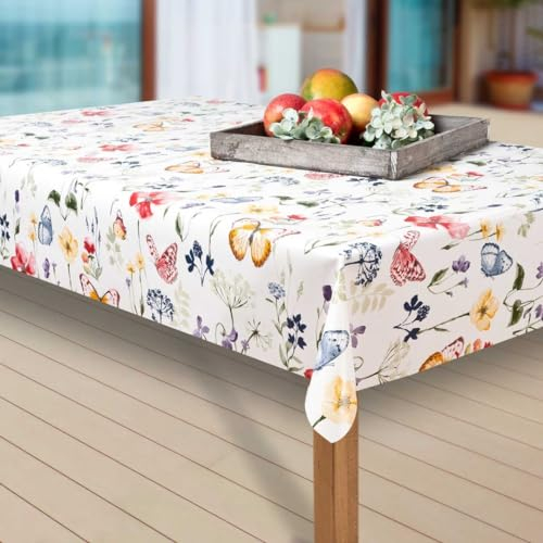 laro Wachstuch-Tischdecke Abwaschbar Garten-Tischdecke Wachstischdecke PVC Plastik-Tischdecken Eckig Meterware Wasserabweisend Abwischbar EZ, Muster:Blumen. Schmetterling/bunt, Größe:100-200 cm