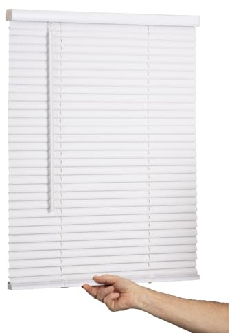 LOTUS & WINDOWARE Cordless Mini Blind, 1 Vinyl Slats, 14 Wide x 84 Long - White, Window Blinds for Home and Office, Interior Door Blinds - Light Filtering