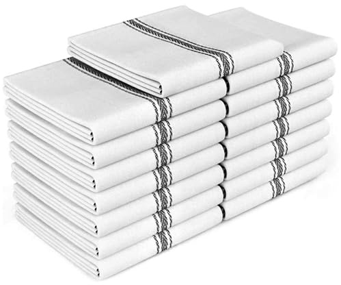 Zeppoli Paños de Cocina y Tea Towels de Algodón – Suaves, Súper Absorbentes, Reutilizables y Ecológicos – Diseño Clásico (Blanco con Raya Negra, Paquete de 15)
