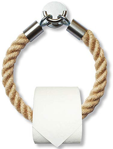 LeTOMA 2er Set Vintage Toilettenpapierhalter und Handtuchhalter aus Jute-Seil und Edelstahl Haken zum Kleben - Klopapierhalter Handmade in Germany selbstklebend, kein Bohren, schöne Deko fürs Bad