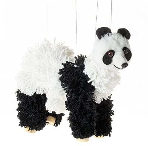 Artisan Owl Panda Bear Marionette Puppet - Soft Yarn Body with Wooden Feet, Detachable Strings for Theatrical Performance & Display
