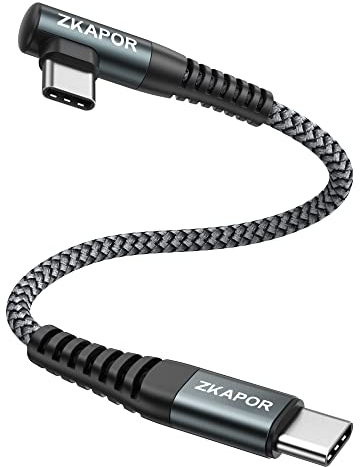 ZKAPOR USB C to USB C Cable Short 30CM, Type C to Type C Cable Right Angle 60W Type C Charger Lead Fast Charging for iPhone 15/15 Pro Max, Samsung Galaxy S23, Pad Pro, Air, Huawei P40 /Mate 60, Pixel
