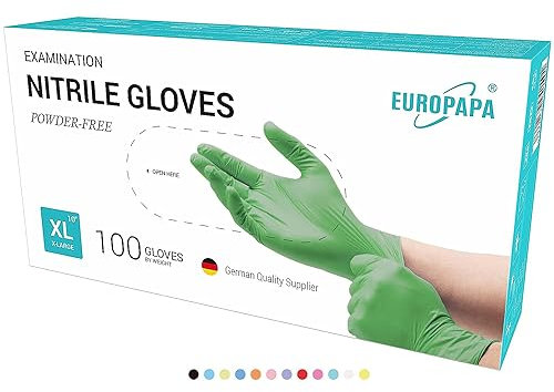 EUROPAPA® 200x Einweghandschuhe Nitrilhandschuhe puderfrei Untersuchungshandschuhe EN455 EN374 latexfrei Einmalhandschuhe Handschuhe in Gr. S, M, L & XL verfügbar (XL, Grün)