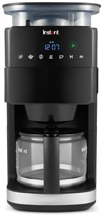 Cafetière à Grain Instant® Grind & Brew, Programmable 24h, 12 Tasses, Moulin à Grains Réglable Intégré, Filtre Réutilisable, Ecran Digital, Filtre à Eau, Carafe en Verre, Maintien au Chaud