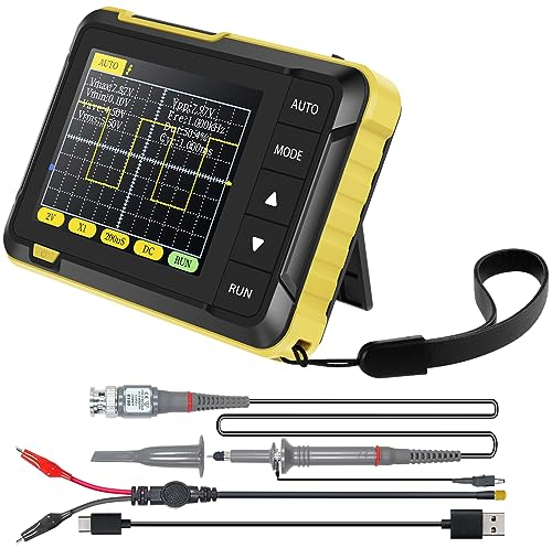 DSO152 Mini Osciloscopio digital con pantalla de 2,8 pulgadas, osciloscopio portátil de 200 KHz, 2,5 MS/s, USB, osciloscopio con cable de datos tipo C y sonda, osciloscopio multímetro