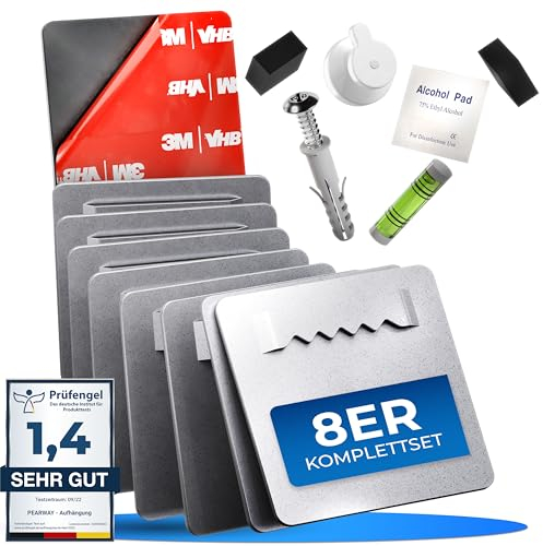 PEARWAY Bilderhaken Selbstklebend extra stark I ORIGINAL 3M Kleber I Bilder Aufhängen ohne Bohren I Bildaufhänger Selbstklebend für Acrylglasbilder I Klebehaken Bilder I Bilderhalter 4x4 (8er Set)