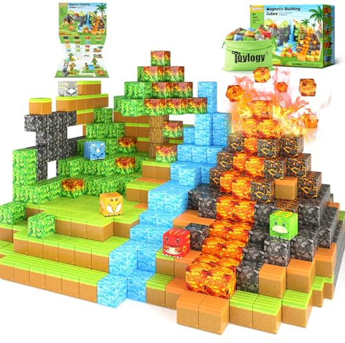 Toylogy Mattoncini magnetici dinosauro giocattolo – Build Mine Magnete Mondo Vulcano Edition giocattolo per bambini per ragazzi e ragazze dai 3 anni in su, giocattolo Jurassis Montessori, regali per