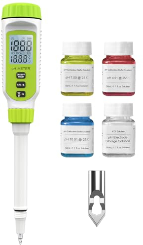 Tadeto pH Messgerät, Hohe Präzision Digitale pH Tester für Wasser, Erde, Pool, Boden, Trink, Garten, pH Meter mit Thermometer LCD Display und Kalibrierung Set und Legierung Schutzkapp
