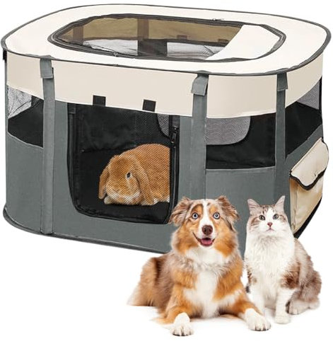 Welpenlaufstall Tierlaufstall Faltbar für Hunde,Welpenauslauf Oxford-Gewebe Hundehütte,Welpenauslauf Rechteckiges Zelt für Hunde Hasen Meerschweinchen Katzen für innern oder außen,70x55x40cm Grau