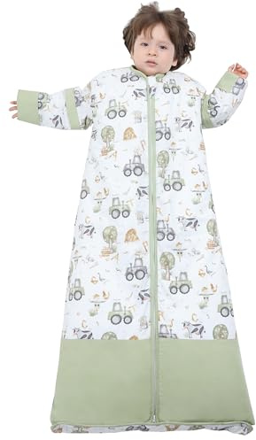Chilsuessy Baby Sleeping Bag 2.5 Tog Winter Sleeping Sack Wearable Blanket Kids,Adjustable Length,Removable Sleeves,Toddler Sleeping Bag for Boys Girls, 2.5 Tog/Happy Farm, 120cm/3-6 Years