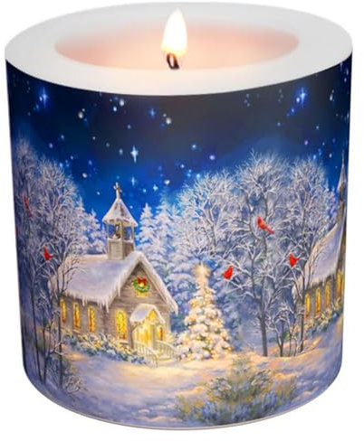 Kerze Weihnachten Kirche im Winter als Tischdeko für die weihnachtliche Dekoration, Weihnachtsfeier oder als Geschenk. Kerze als originelle Deko für Anlässe im Winter Ø8 x Höhe 7,5cm