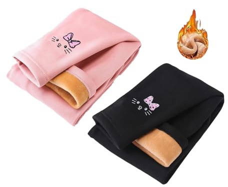Tuanmozi Lot de 2 leggings thermiques filles - Leggings d'hiver doublés en polaire - Pantalons chauds pour enfants garçons et filles 2-7 ans, 128-134