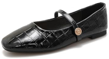 qibusleen Mary Jane Pisos para Las Mujeres del Dedo del pie Cuadrado Ballet Plana con cocodrilo Patrón de Las Mujeres de Vestir de Charol Slip-on Zapatos Planos - 40
