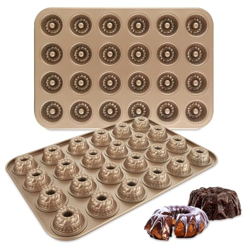 LDHHYH 2 Pack Mini Bundlette Cake Pans for Baking, 24-Cavity Mini Fluted Cake Pans, Nonstick Carbon Steel Bundtini Cake Molds, Mini Pound Cake Pan for Cupcakes, Donuts, Cornbread, Brownies, Jellies