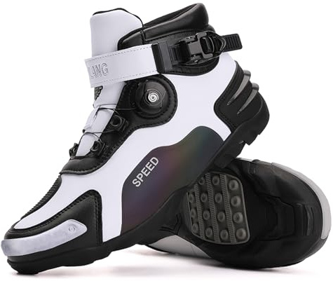 Botas Moto Hombre Zapatos Moto Antideslizantes Informal Impermeables,Botas de Moto Informales de Calle Transpirables Motociclistas Antideslizante,Botas Protectoras (White,43 EU)