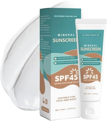 Mineral Shade Sunscreen Cream SPF 45 - Zinc Oxide Sunscreen，Face & Body Moisturiser, Lightweight Water-Based Non-Greasy Sun Block, Ideal Travel Size for Women Beauty Care