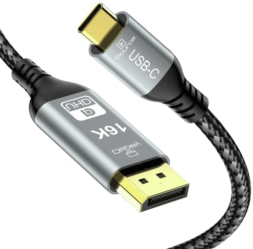 Cavo USB C a DisplayPort 2.1, 16K@30Hz 8K@120Hz 4K@240Hz, Thunderbolt 5/4 a cavo DP, 40Gbps, tipo C unidirezionale compatibile con MacBook Pro M4, M3, iPhone 16 Pro, Dell XPS, Surface, Gaming
