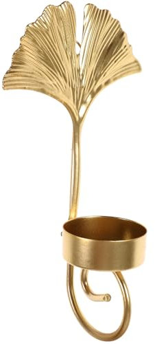 OSALADI Portavelas de Pared con Hoja metálica Dorada, Soporte Decorativo para Vela tealight, Aplique Colgante para salón o Dormitorio, 17 x 10 x 5 cm