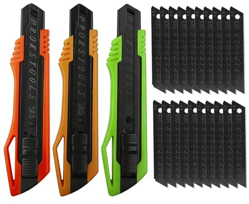 Cúter Profesional 3 Piezas,Contiene 20 Hojas Negras Sk5, Hojas Desprendibles De 18 Mm, Cutter Profesional, Cutter De Seguridad, Adecuada Para Cortar Papel Y Cartón
