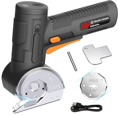 2026 Upgraded Cordless Electric Scissors - Larger 1.84 Tungsten Blade, Wider Opening, 320 RPM, 1/3 Max Thickness, 3-Speed & LED Display, Cardboard Cutter Designed for Cardboard box, Black