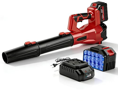 Soffiatore A Batteria Potente, 200km/h 6 Velocità Soffiatore Foglie Senza Fili Con 1.3Ah Batteria, 21000RPM Soffiatores Elettrico Giardino Con 2 Tubi Soffiaggio Staccabili Per Foglie, Neve, Polvere