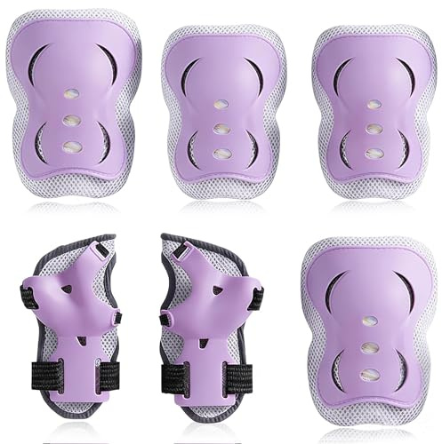Kids Knee And Elbow Pads Wrist Guards Protective Gear Set, 6-Piece Breathable & Adjustable Skate Pads With Mesh Bag for Skateboarding, Cycling, Roller Skating & Outdoor Sports