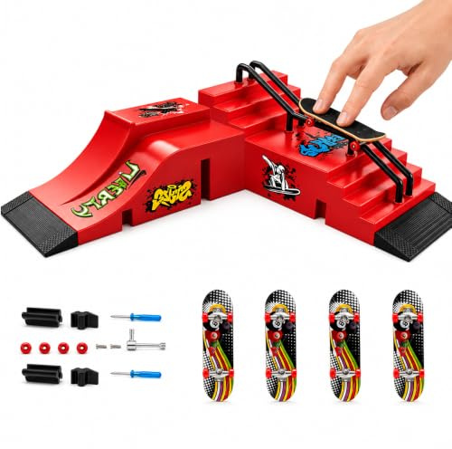 SGZIOO 2 stycken Fingerboard Ramps Set, Finger Skate Park med 4 Fingerboard och DIY-ramper, Träningstillbehör för fingersport, slumpmässiga färger