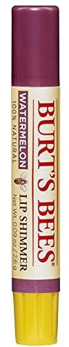 Burt’s Bees Watermelon Lip Shimmer, Moisturising Tinted Lip Balm With Shimmery Luminescent Shine and Rich Colour, Non-Sticky Lipstick With Beeswax and Tingly Peppermint Oil, 1x2.6g