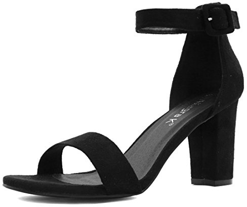 Allegra K Women's Open Toe Chunky High Heel Buckle Ankle Strap Sandals | 3 3/8 inches Heels with Faux Suede, Comfortable Block Heels Sandal for Women, Summer Dressy Shoes