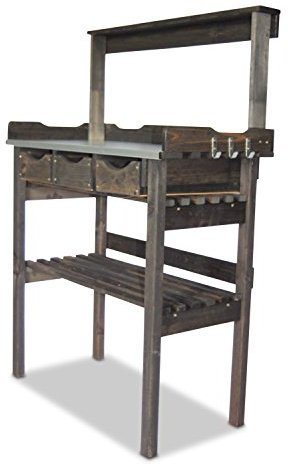 Pflanztisch aus Holz mit 3 Schubladen, Zinkplatte, schwarz, B78 x T38 x H82/113 cm