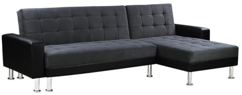 Habitat et Jardin - Canapé d'angle Convertible et Réversible Theo 4 Places Noir et Gris - Canapé Lit Design Moderne en Tissu - Grand Canapé Familial Résistant