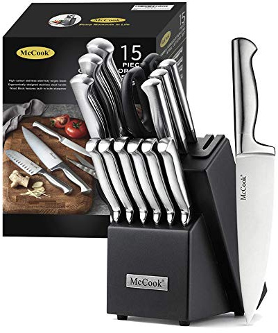McCook® Knife Sets, German Stainless Steel Knife Block Sets with Built-in Sharpener